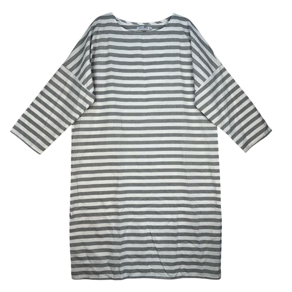 MISSLOOK Gray/White Nautical Striped Long Sleeve Tunic Dress Size 2XL Lagen Look
